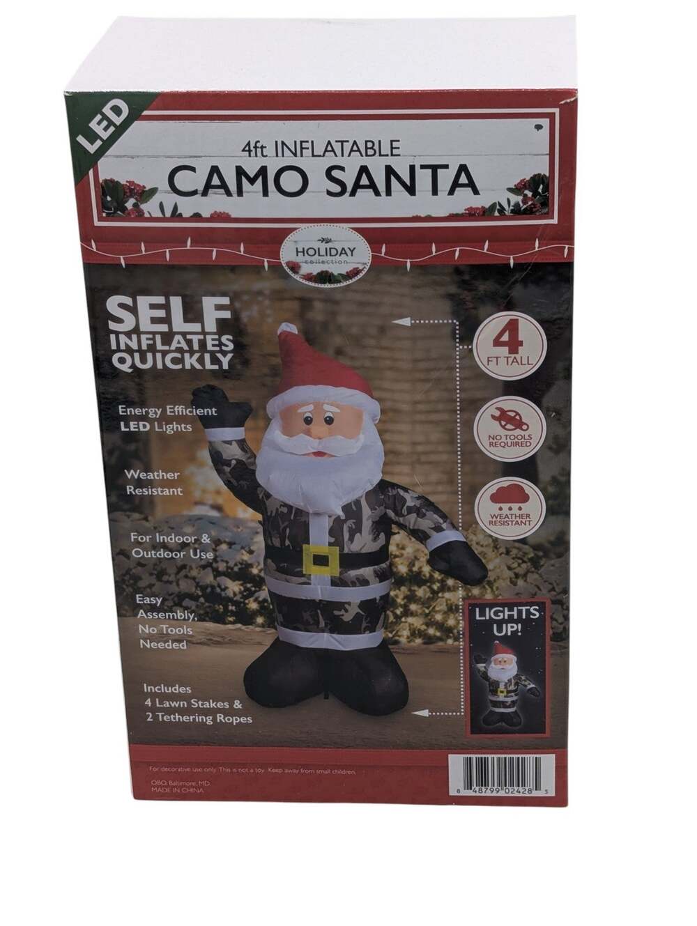 4-Foot Inflatable Camo Santa Christmas LED Light Up Outdoor/Indoor Decoration